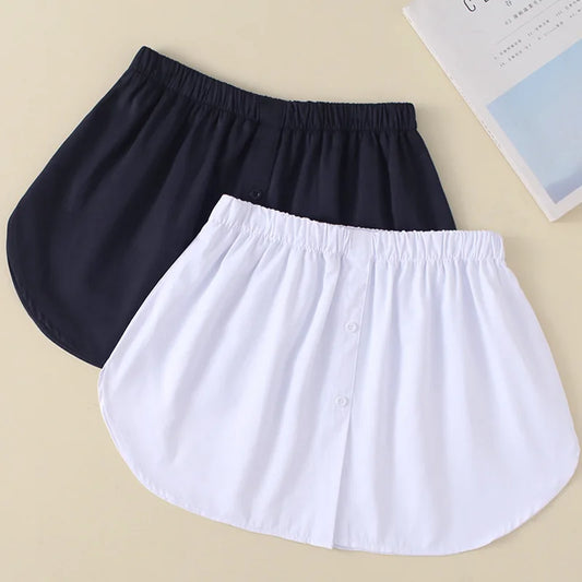 Fashion Women Fake Hem Skirts Elastic Waist A-Line False Skirt Solid Color White Black Buttons Detachable Underskirt Apron